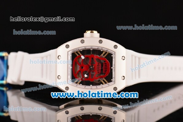 Richard Mille RM 52-01 Miyota 6T51 Automatic Yellow Gold Case with Red Skull Dial and White Rubber Bracelet - Click Image to Close